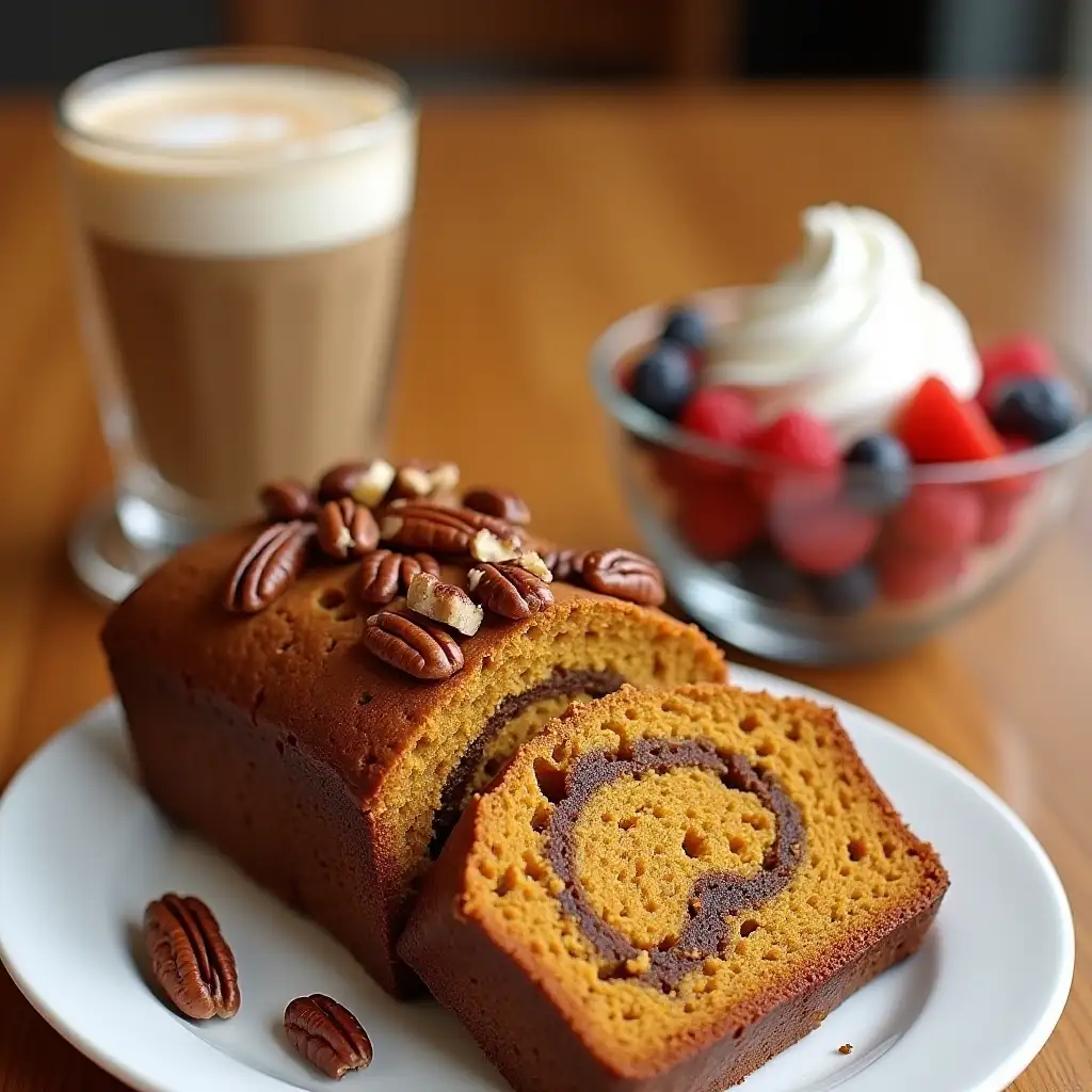 Autumn Delights Pumpkin Bread with Maple Pecan Swirl and Pumpkin Spice Latte