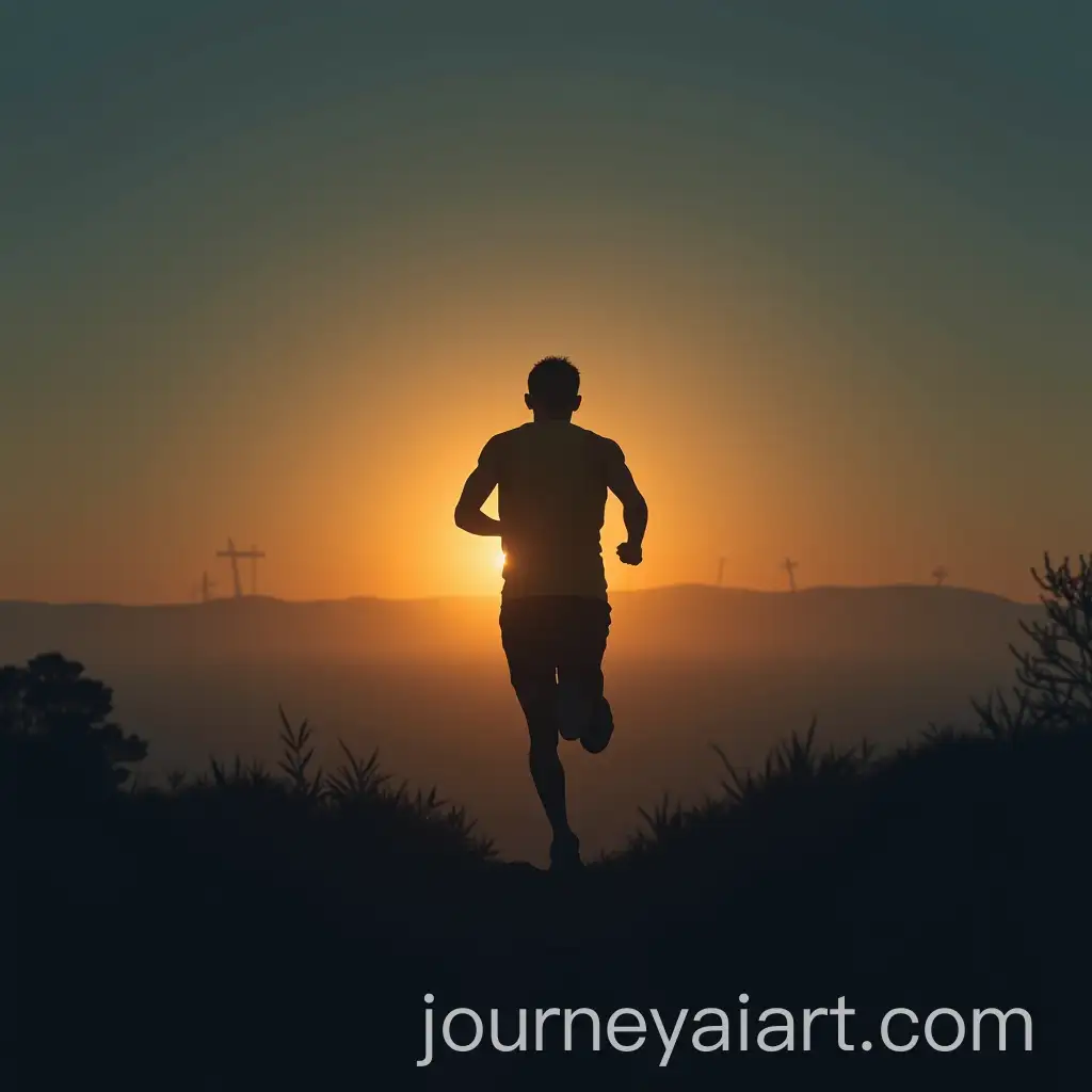 Silhouette-of-a-Runner-at-Sunrise-with-Glowing-Cross-in-Inspirational-Christian-Art-Style