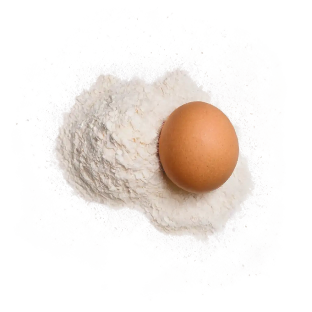 scatter flour with raw egg