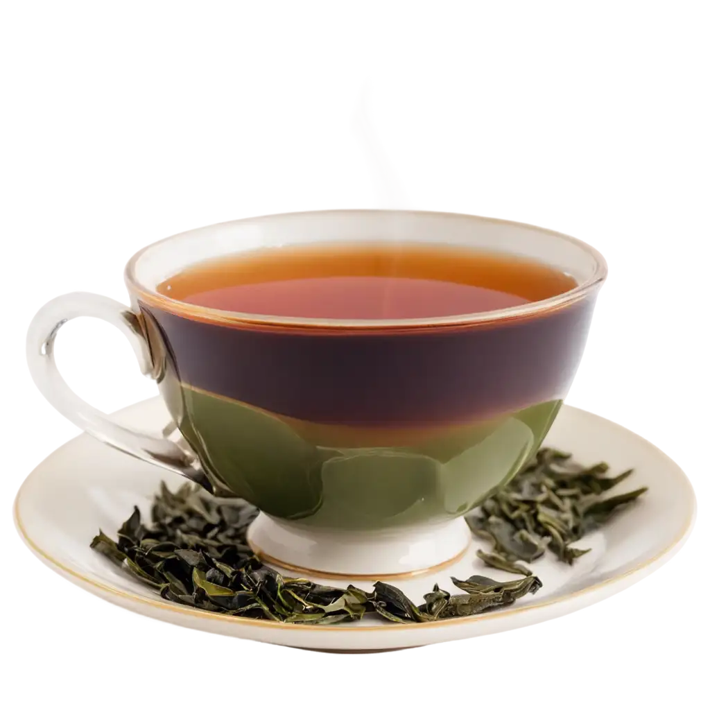 Steaming-Tea-in-a-Cup-on-a-Saucer-with-Raw-Tea-Leaves-PNG-Perfect-for-HighQuality-Visuals