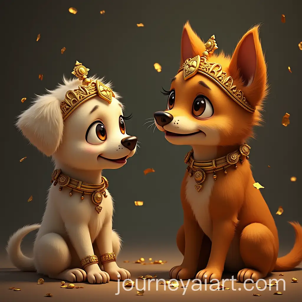 Puppies-Wearing-Gold-Ornaments-Talking-to-Their-Mother-Dog
