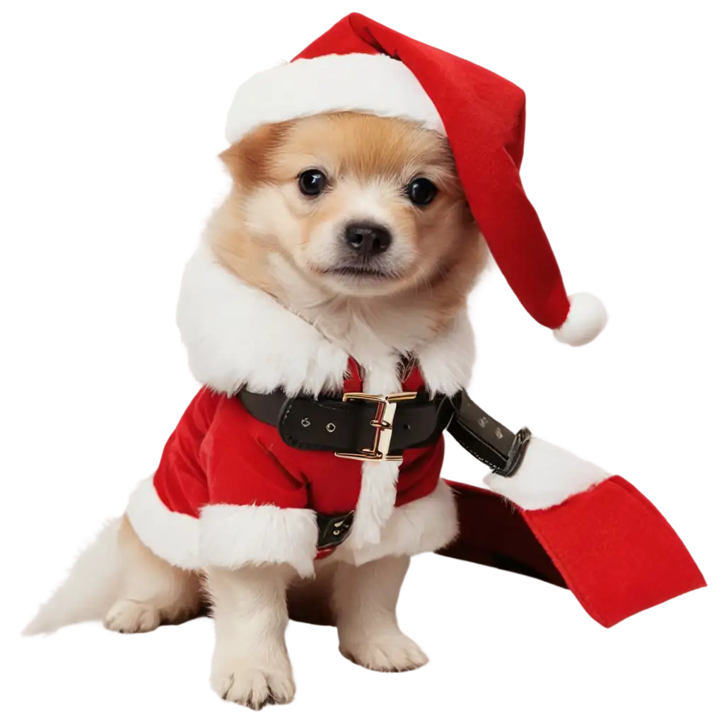 Red-Santa-Coat-for-Puppies-PNG-Christmas-Pet-Apparel-with-White-Fur-Trim-and-Gold-Buckle