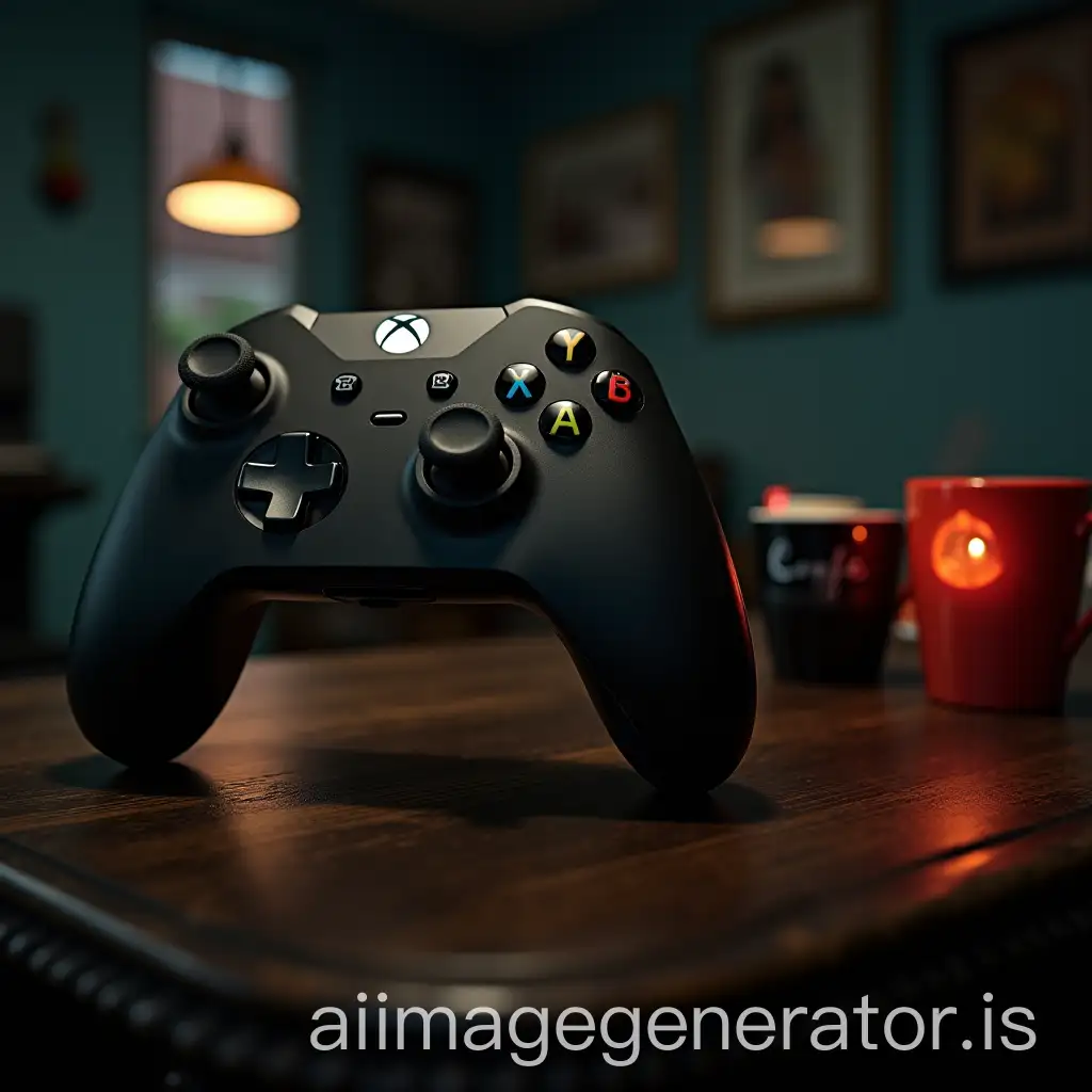 Gamer-Taking-a-Break-at-Caf-with-Xbox-Controller-on-Pause