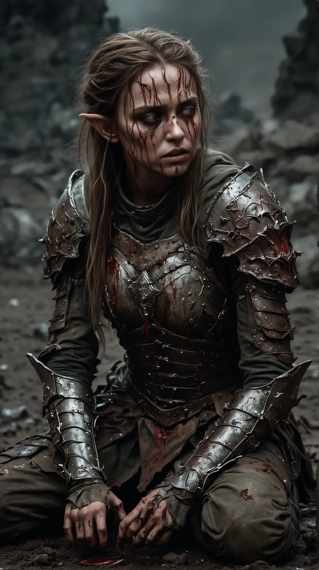 Wounded-Elf-Queen-on-a-Desolate-Battlefield-at-Night