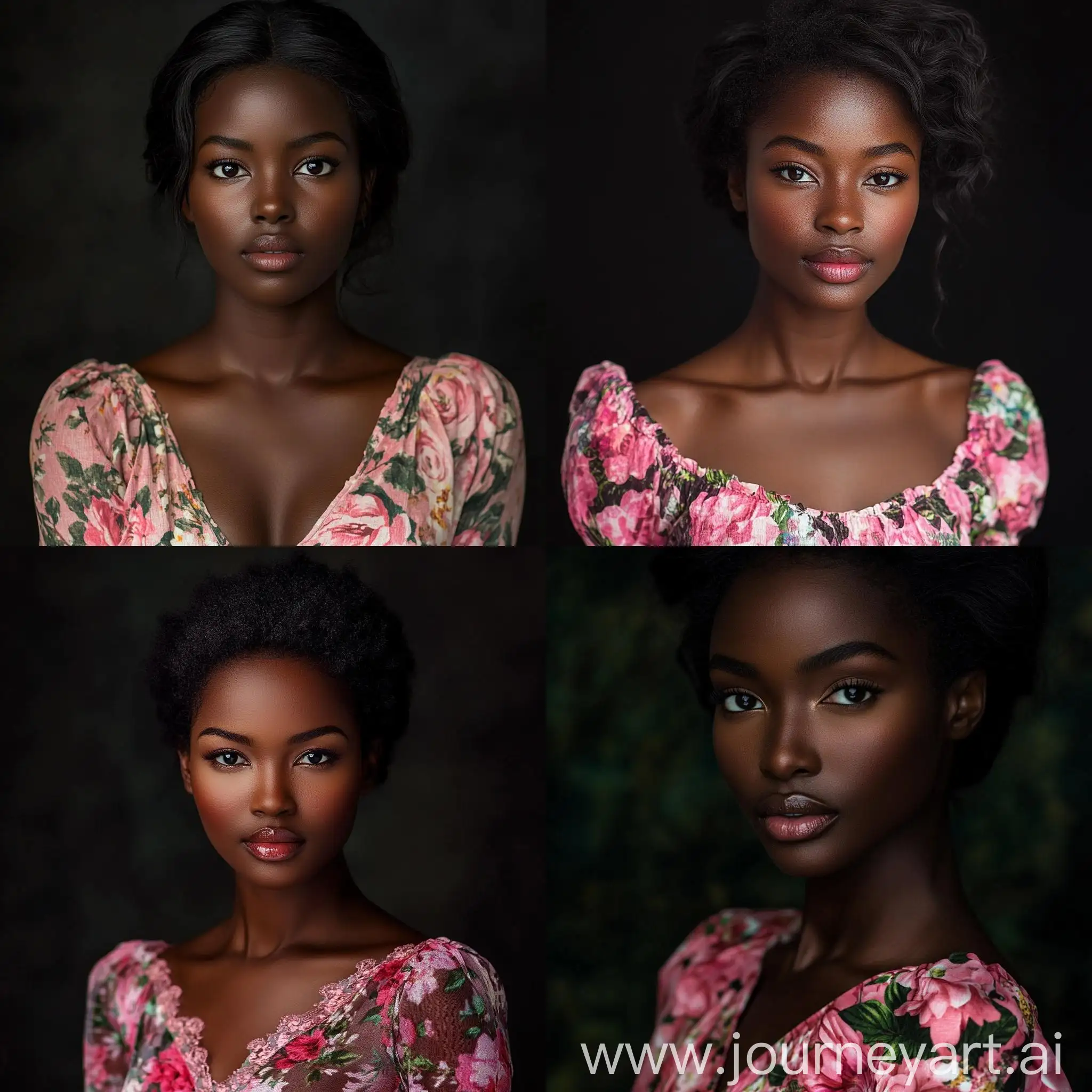 Young-African-Woman-in-Floral-Pink-Top-Studio-Portrait