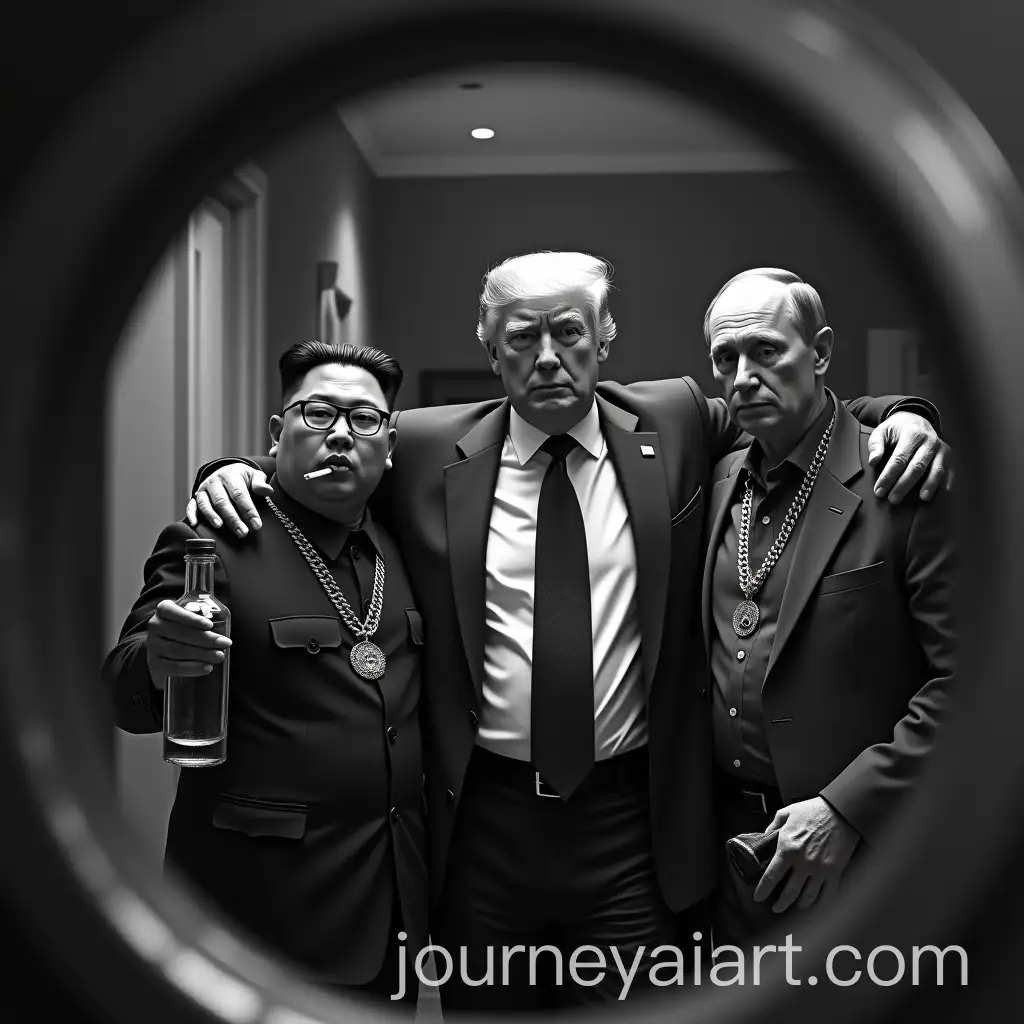 Kim-Jong-Un-Donald-Trump-and-Vladimir-Putin-Headed-to-a-Party-in-Casual-Wear-with-Cigarette-and-Vodka