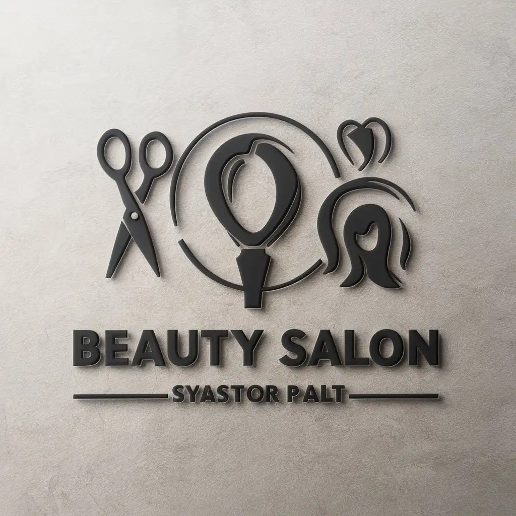 LOGO Design For Beauty Salon Scissors Mirror and Wig Theme