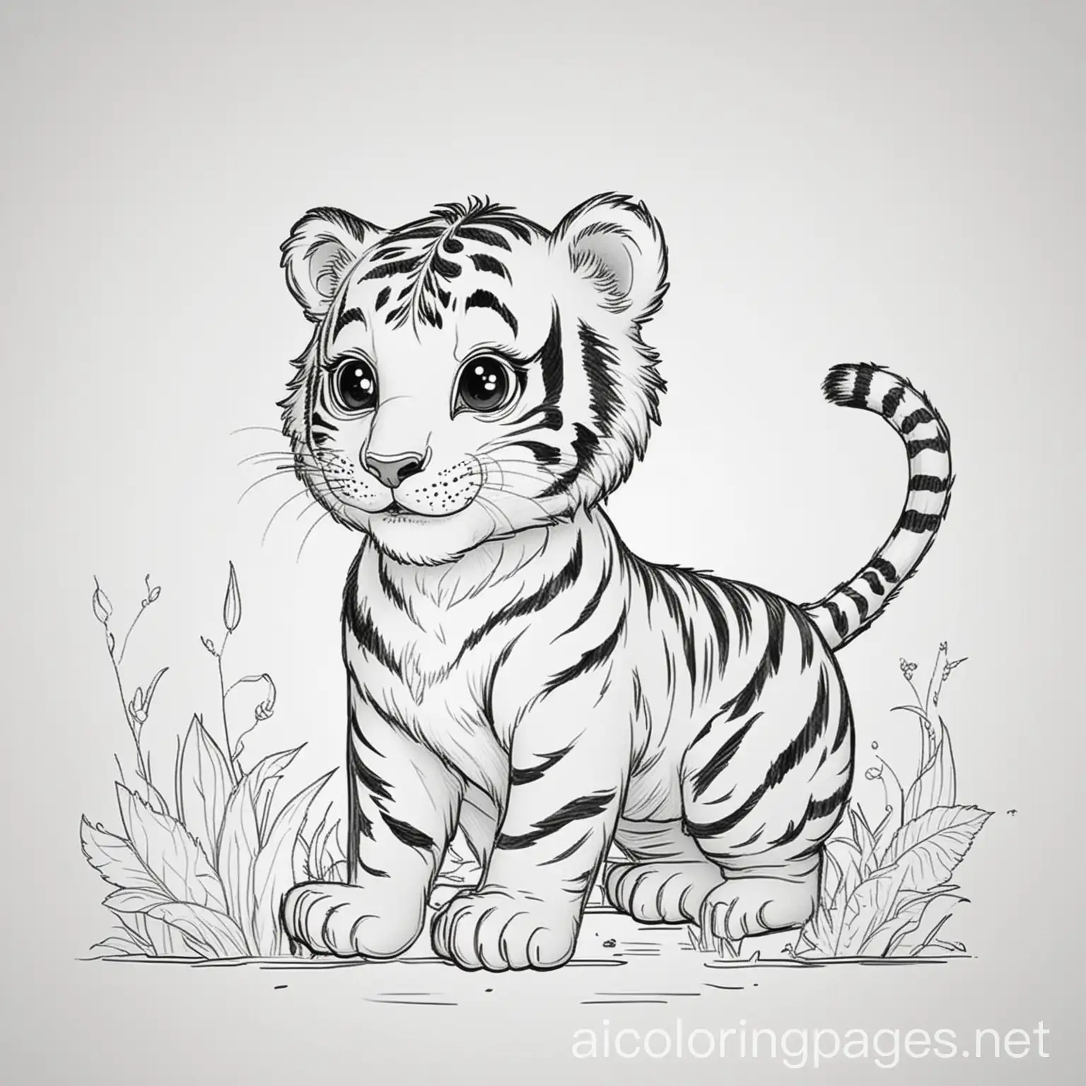 happy tiger Image. Image should be Black and white. Age group 3 . , Coloring Page, black and white, line art, white background, Simplicity, Ample White Space. The background of the coloring page is plain white to make it easy for young children to color within the lines. The outlines of all the subjects are easy to distinguish, making it simple for kids to color without too much difficulty., Coloring Page, black and white, line art, white background, Simplicity, Ample White Space. The background of the coloring page is plain white to make it easy for young children to color within the lines. The outlines of all the subjects are easy to distinguish, making it simple for kids to color without too much difficulty