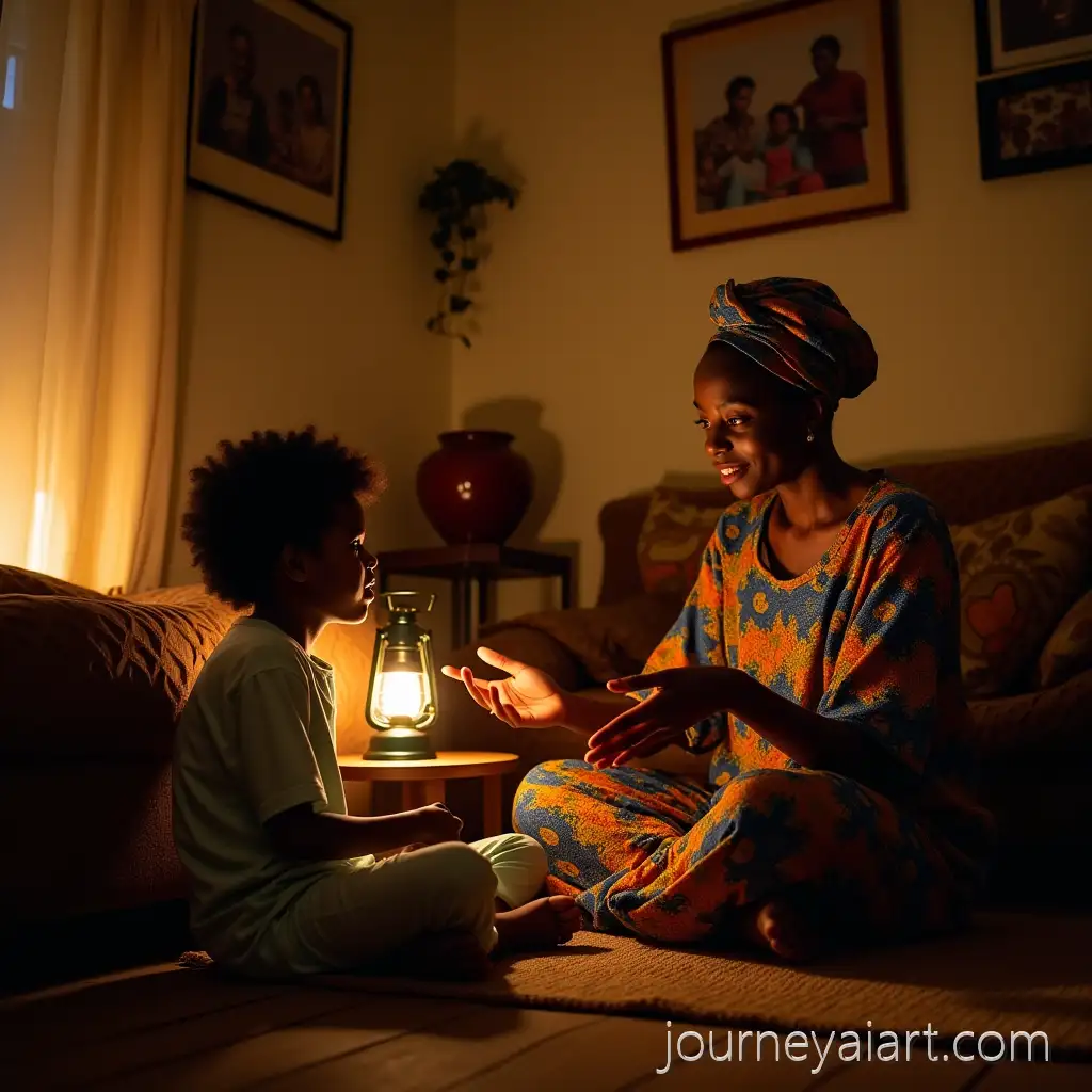 Mother-telling-folktaleYoung-Nigerian-Mother-Telling-African-Folktale-to-Her-Son-in-Cozy-Living-Room