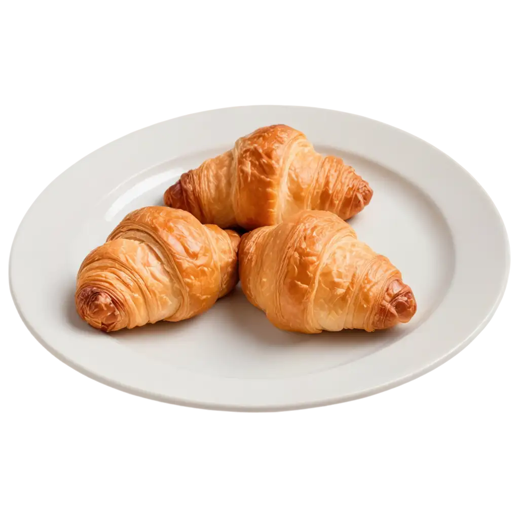Golden-Croissants-on-Round-White-Plate-PNG-Image-with-Transparent-Background