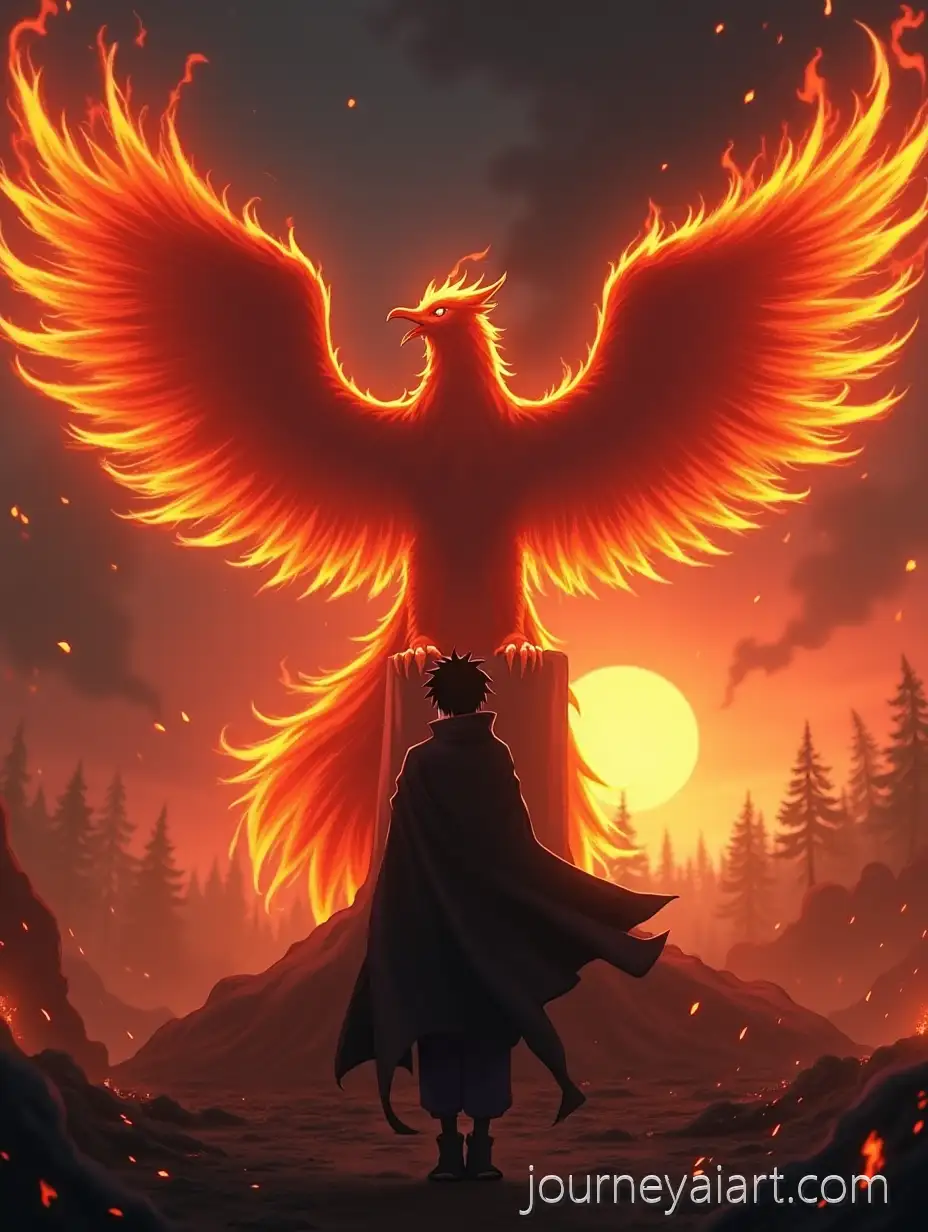 Itachi-Uchiha-Standing-on-aAI-Art-Prompt-Expansion-Scorched-Battlefield-with-Mythical-Phoenix-at-Twilight
