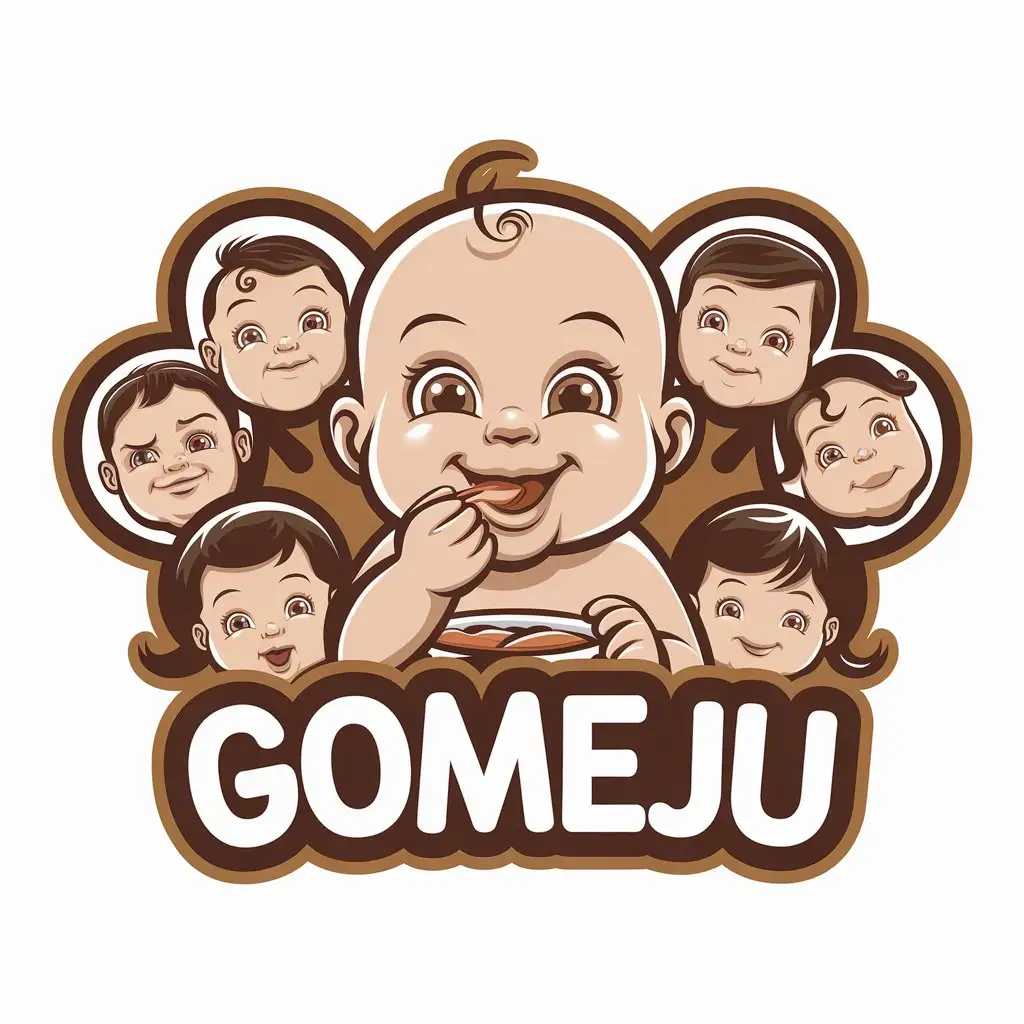 LOGO Design for Gomeju Baby Eating Happy with Childrens Food Theme and Clear Background