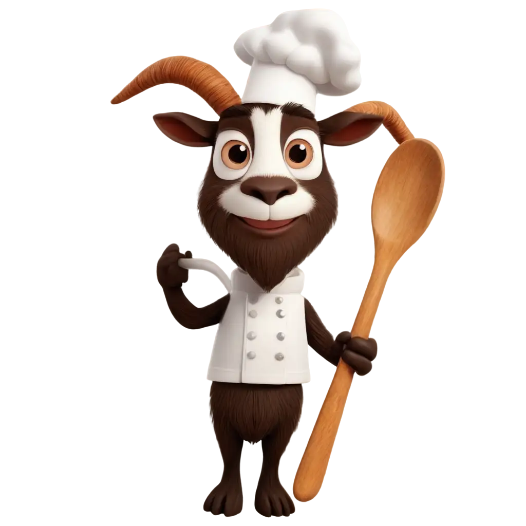 PNG-Image-of-a-Goat-with-Chef-Hat-and-Wooden-Spoon-Artistic-and-Whimsical-Creation