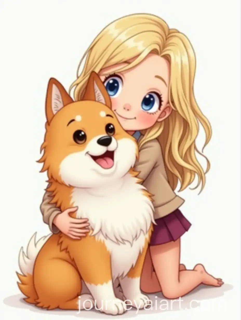 Girl-Hugging-Sheltie-Dog-in-Cartoon-Style