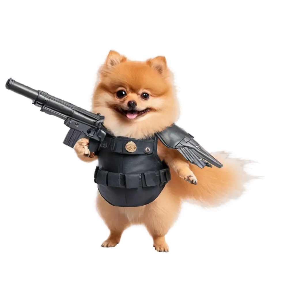 PNG-Image-Pomeranian-Dog-with-Wings-and-Halo-Holding-a-Gun