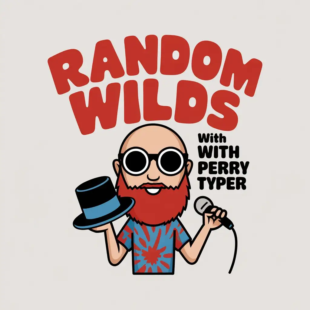 Podcast Logo Design Featuring Red and Blue Spotted Leopard Print and a Unique Character