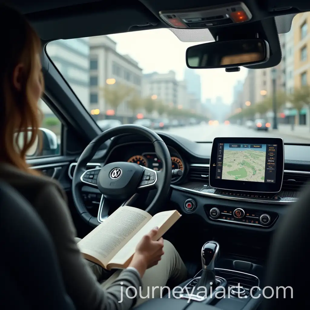 Autonomous-Driving-Car-with-Person-Reading-a-Book-in-a-Futuristic-Setting