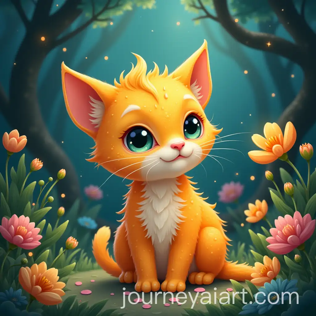 AI-Art-Prompt-ExpansionPlayful-Kitten-with-Mandarin-Orange-Body-in-Enchanted-Forest