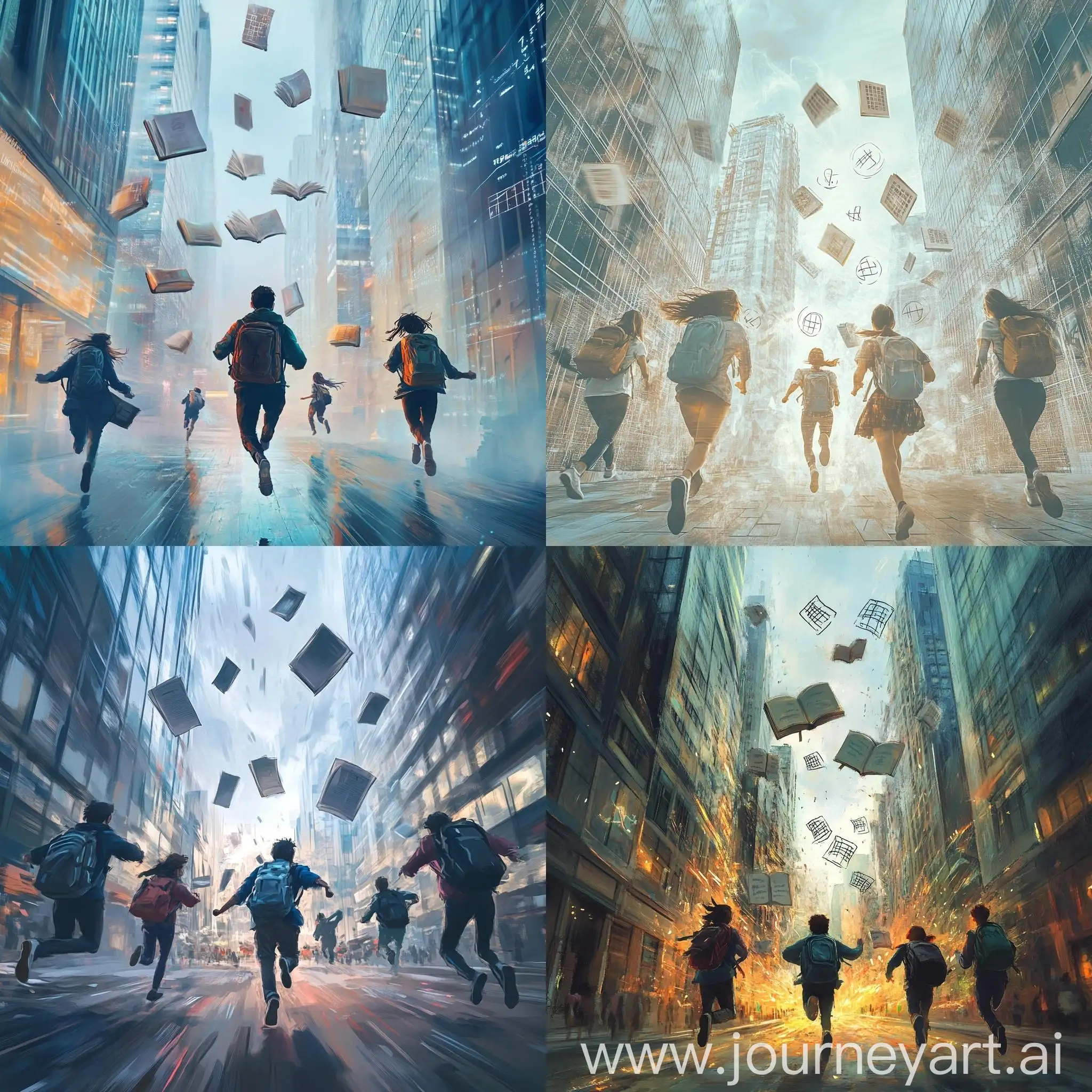 Energetic-Students-Rushing-Through-a-Futuristic-Cityscape