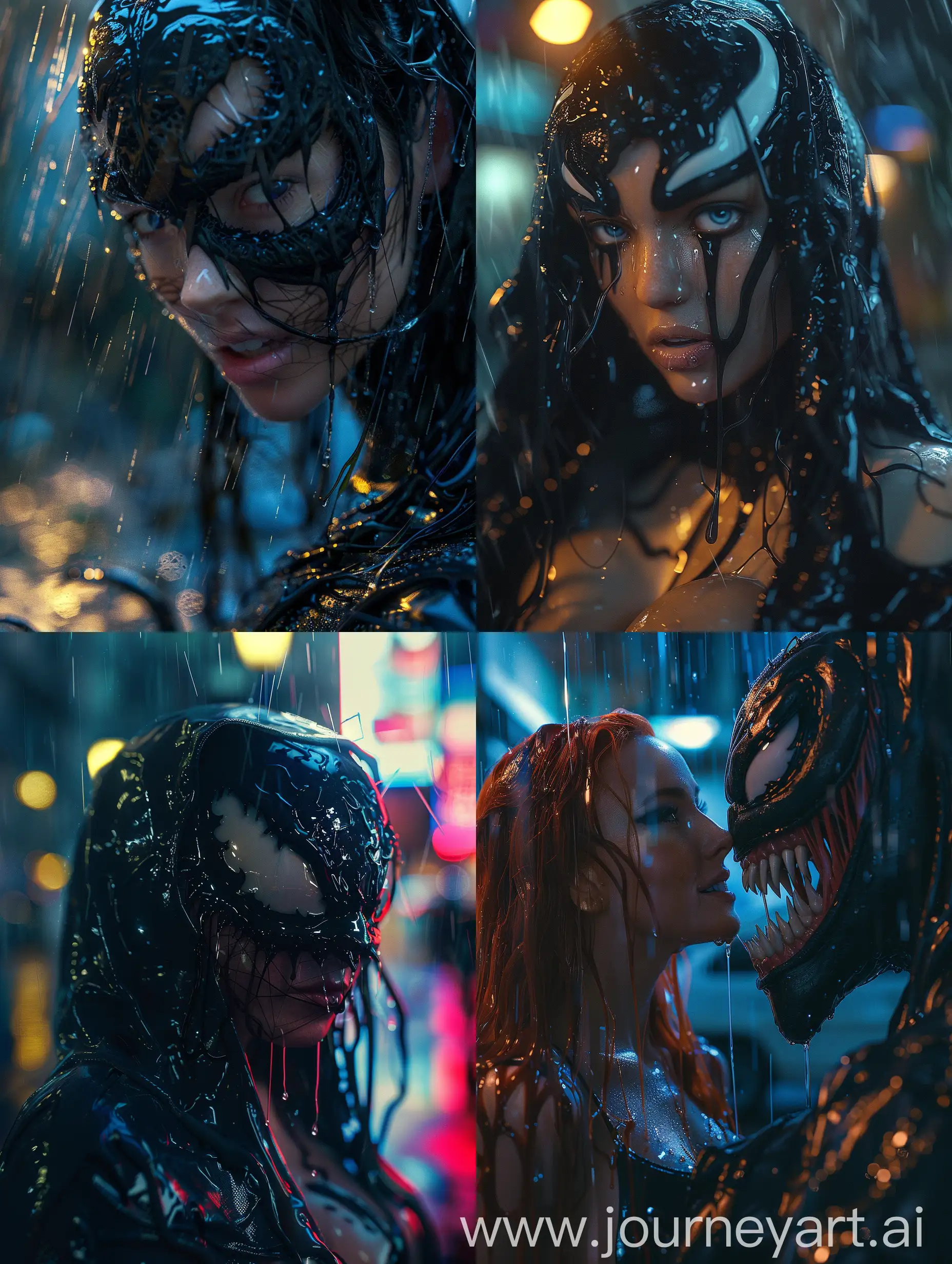 Venom-Girl-in-Rain-with-Ultra-Realistic-Makeup-and-Sly-Smile