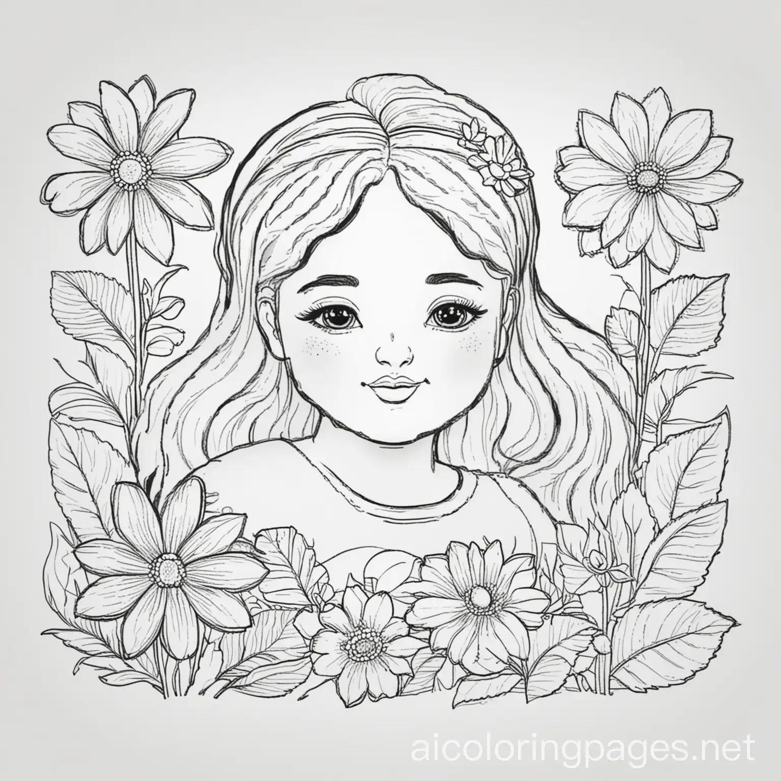 Black-and-White-Coloring-Page-of-a-Plump-Woman-Holding-a-Flower