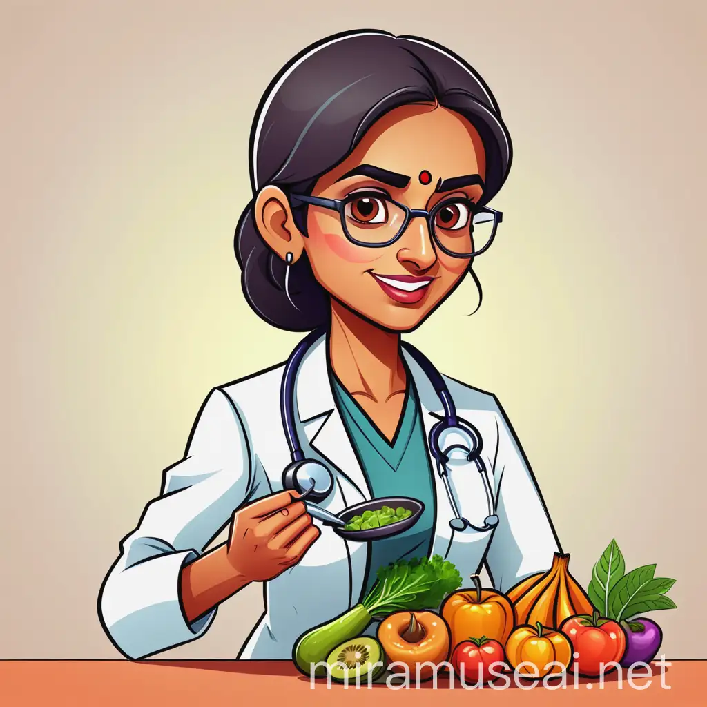 Indian Cartoon Style Female Doctor Nutritionist