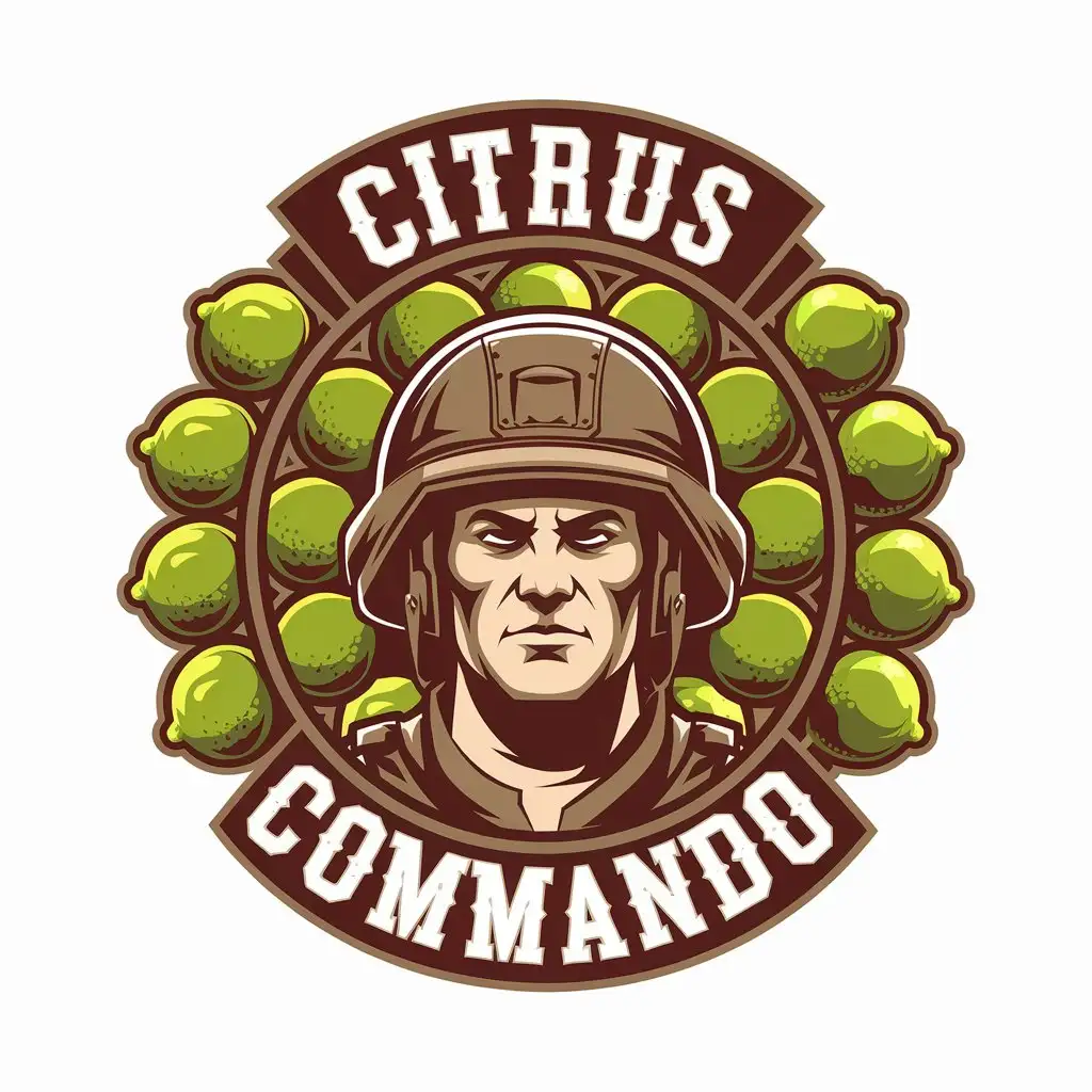 LOGO Design for Citrus Commando Vietcong Commando with Limes in a Bold Vector Style