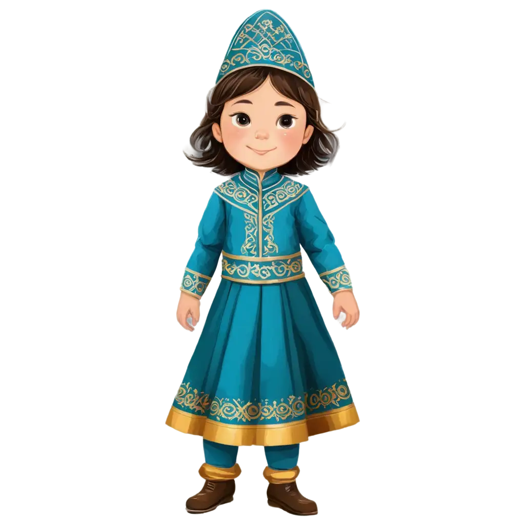 Kazakh-Little-Girl-in-National-Costume-PNG-HighQuality-Illustration-for-Diverse-Uses