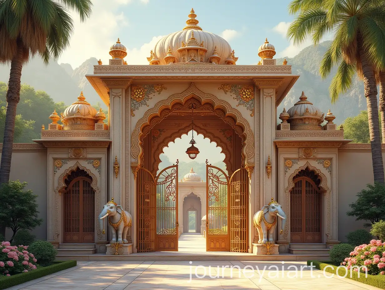 Indian-Palace-Gate-with-Lotus-Blooms-and-Marble-Elephants