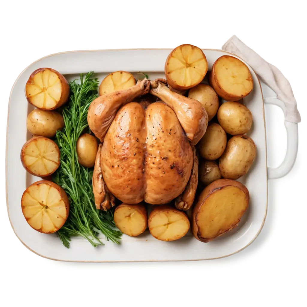 Roast-Chicken-with-Potatoes-Seen-from-Above-HighQuality-PNG-Image