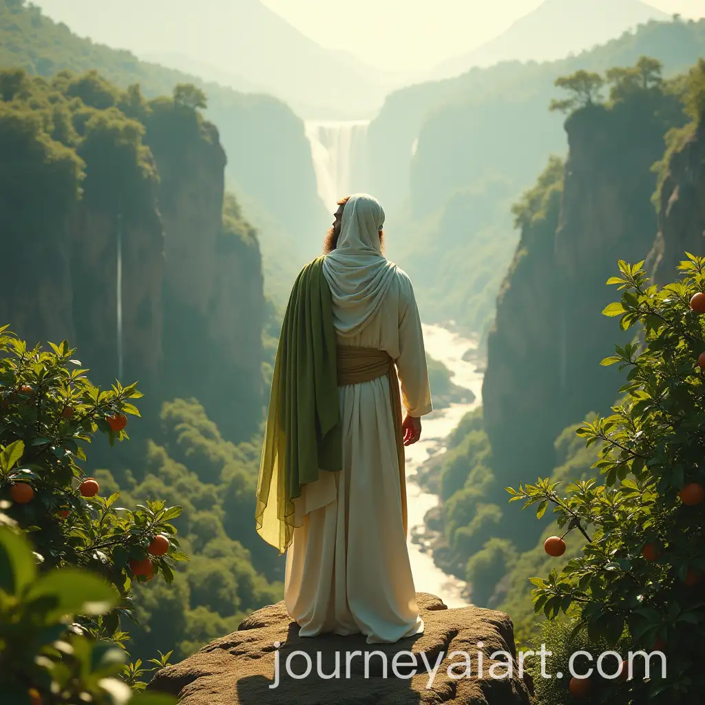 Radiant-Man-on-Majestic-Peak-Overlooking-a-Lush-Paradise