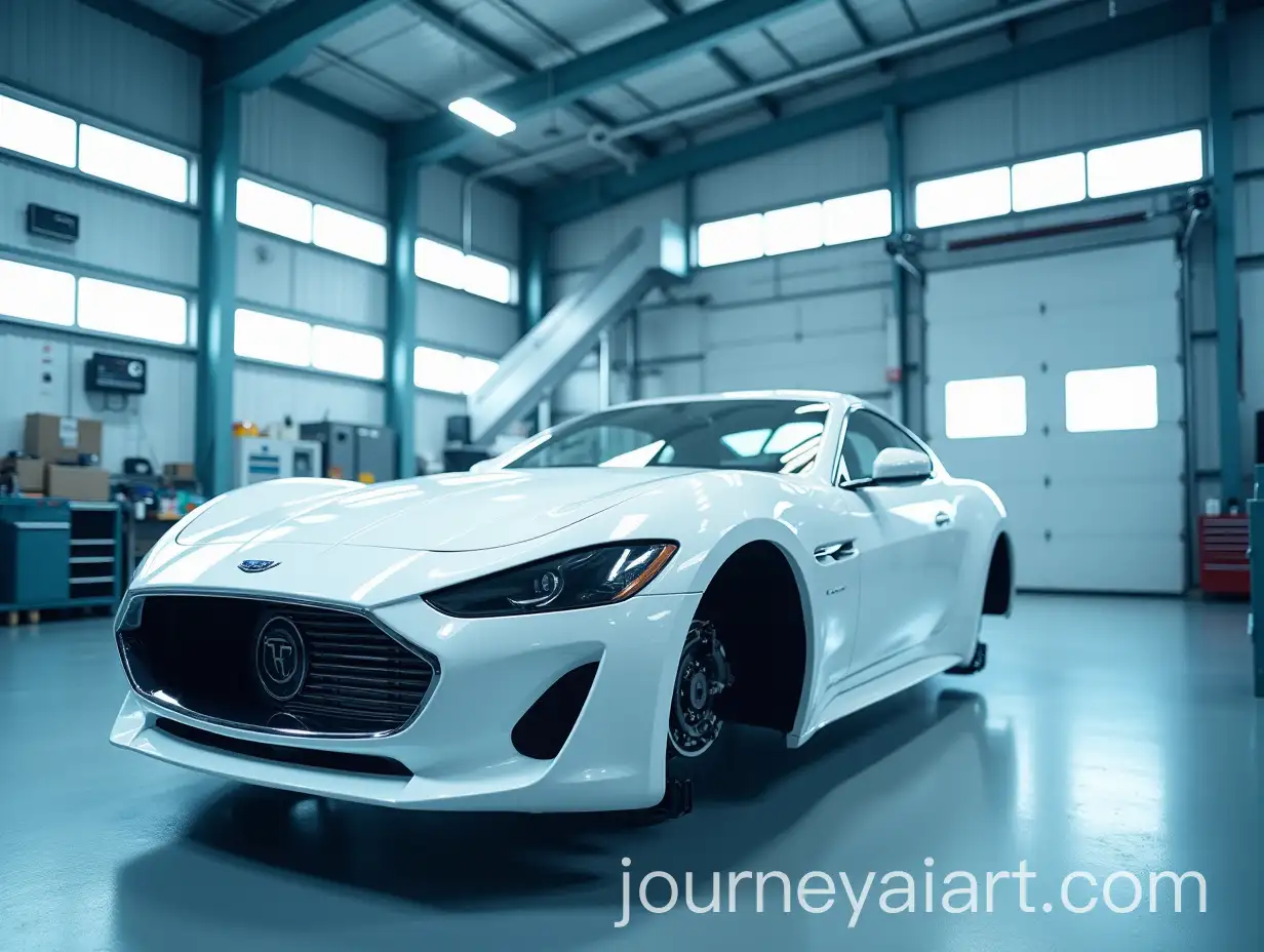 White-Car-Body-Shell-in-HighTech-Automotive-Workshop-with-Metal-and-Glass-Elements