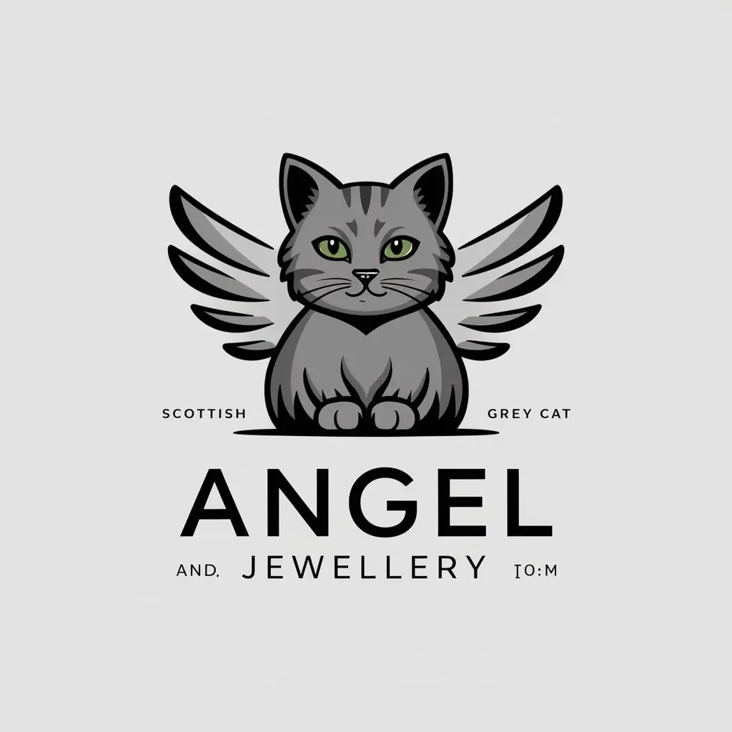 a logo design,with the text "angel jewellery", main symbol:Scottish grey cat with wings,Moderate,be used in Others industry,clear background