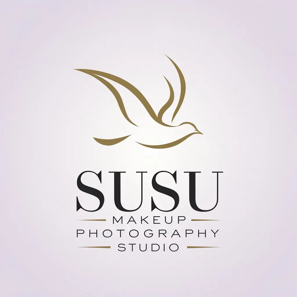 a vector logo design,with the text "SuSu Makeup Photography Studio", main symbol:Swift (bird species, meaning 'Seagull' in English),Minimalistic,be used in Beauty Spa industry,clear background