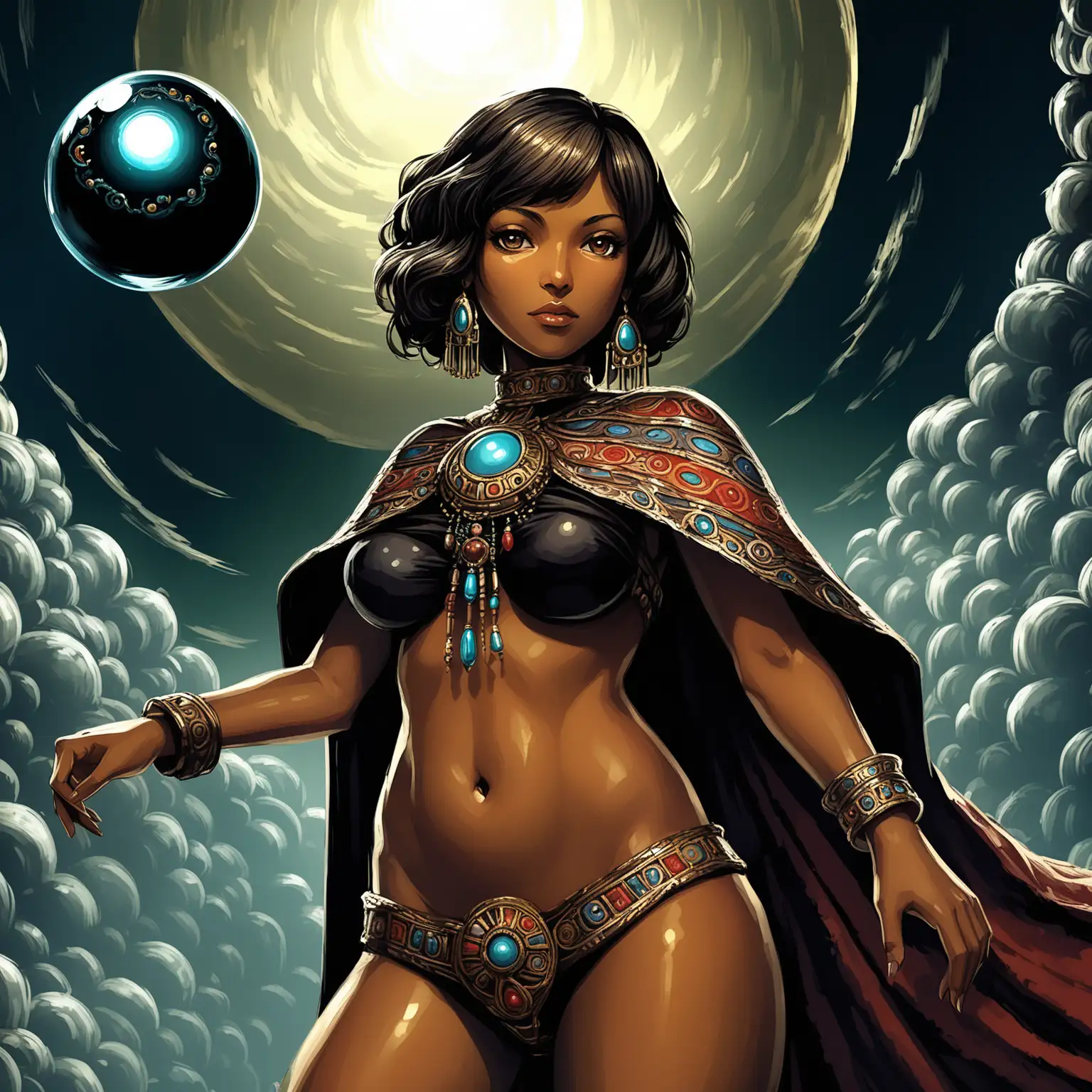 Beautiful Black Woman in BioShock Art Style with Alpaca Jewelry and Shadow Orb