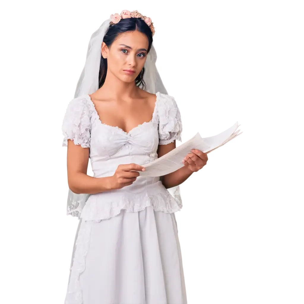 PNG-Image-of-a-Bride-Examining-a-Marriage-Contract-Symbolism-and-Detail