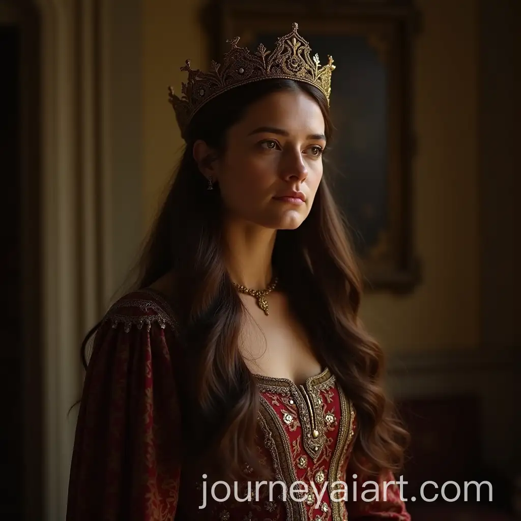 Woman-in-Plantagenet-Era-Dress-in-Palace-Garden-Theatre-Set