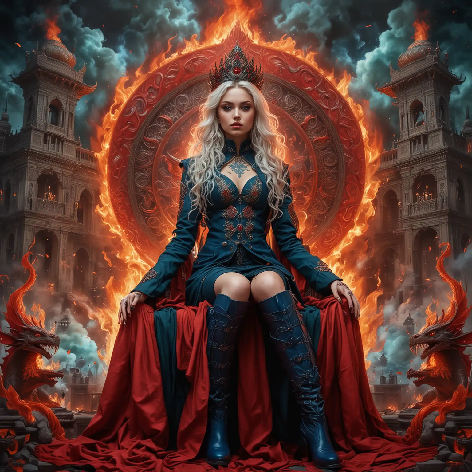 Alien Sorceress Vampire Empresses with Fiery Red Dragons and Hindu Palace Backdrop