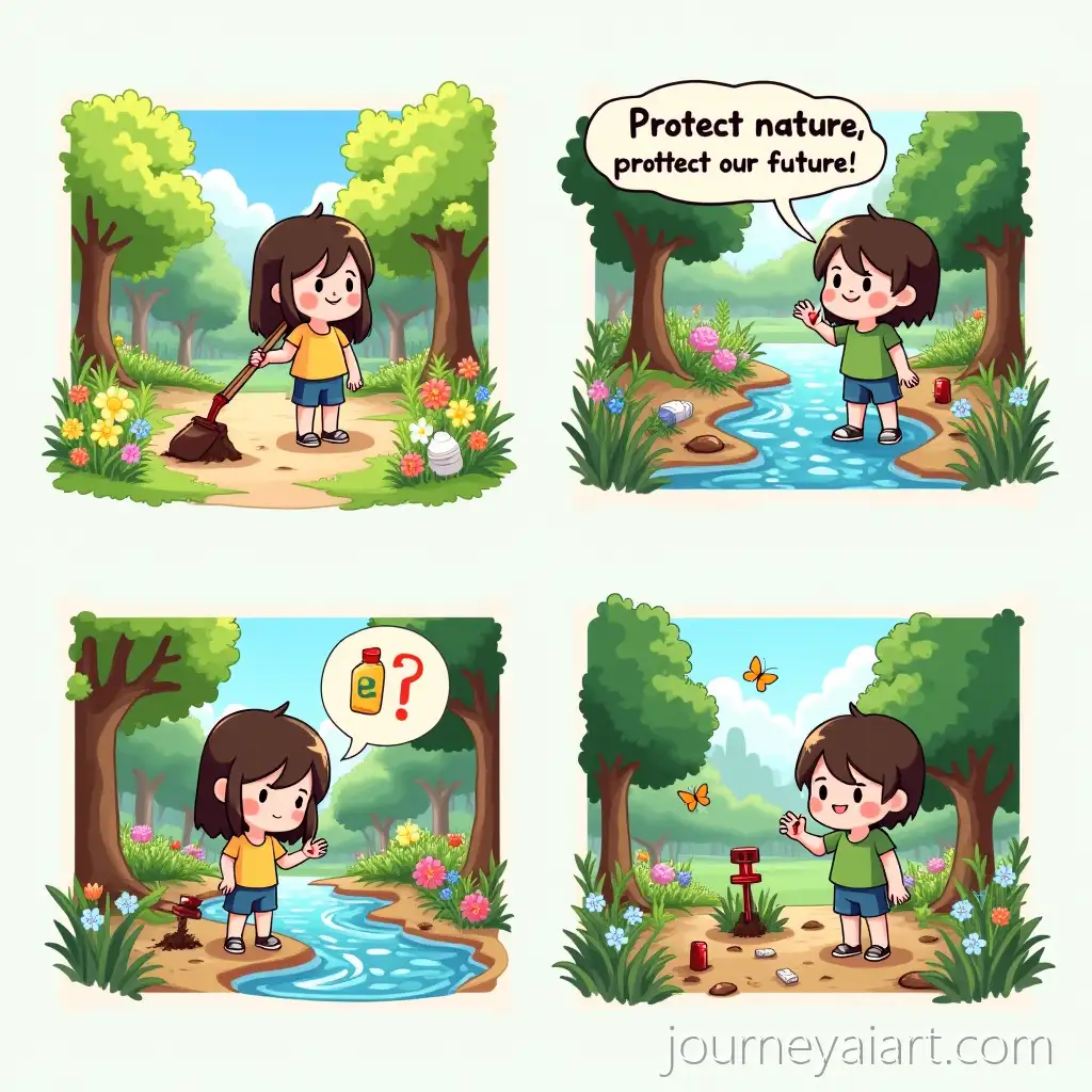 Chibi-Comic-Strip-of-Nature-Conservation-Mia-and-Jack-Restoring-a-Polluted-Park