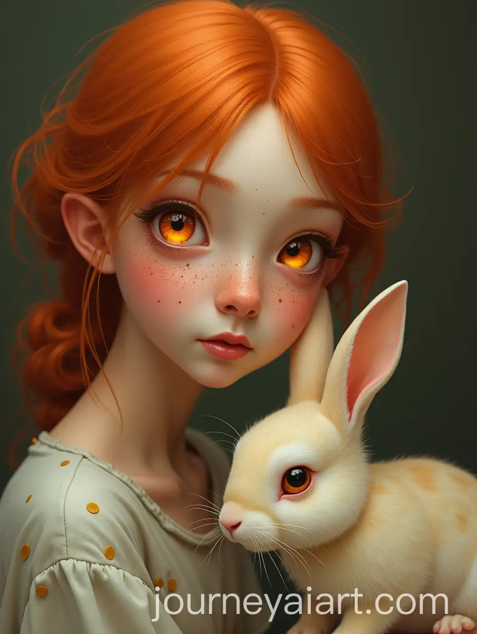 Whimsical-Portrait-of-Young-Woman-with-Red-Hair-and-Orangeeyed-Rabbit