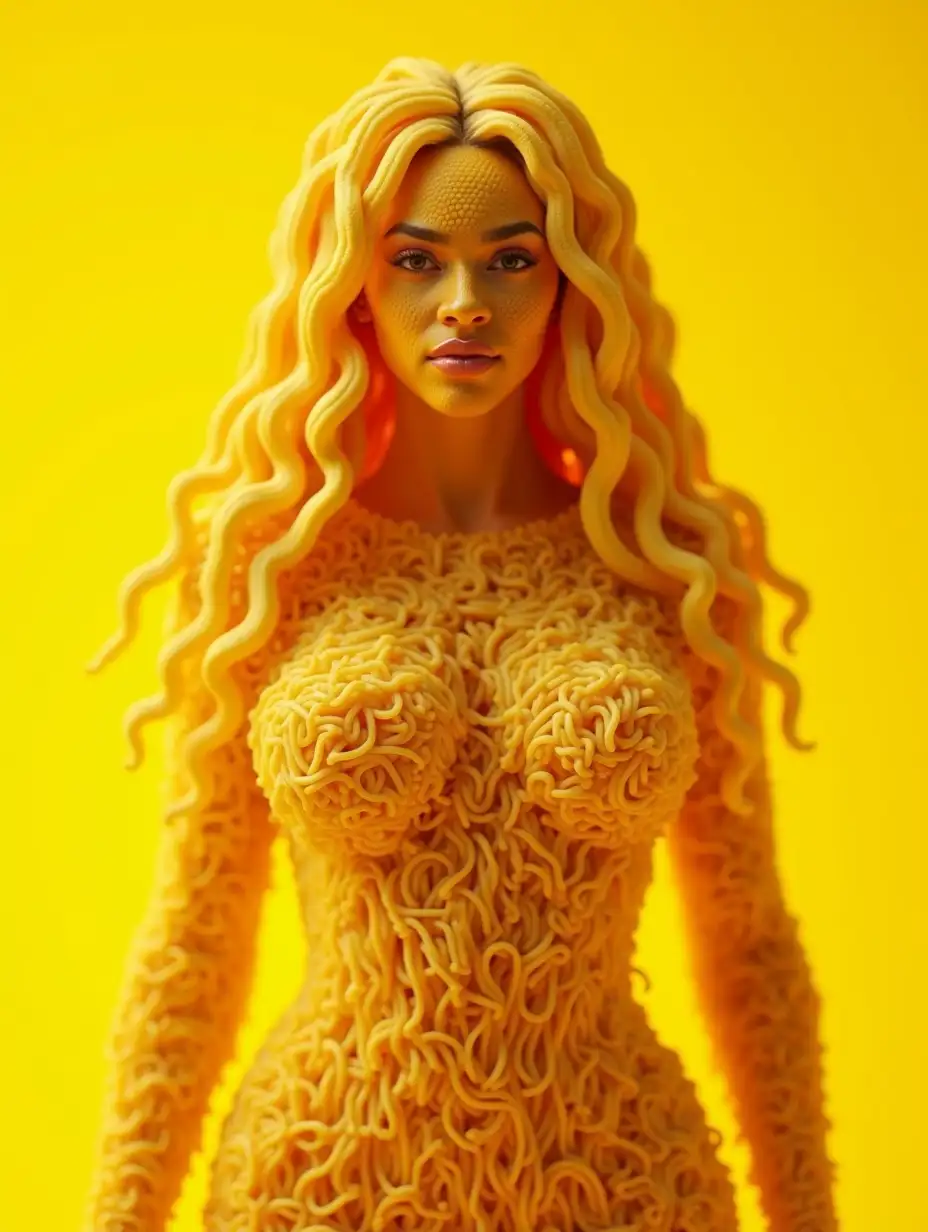 Beyonc-Sculpted-from-Ramen-Noodles-with-Cinematic-Lighting-and-Yellow-Background