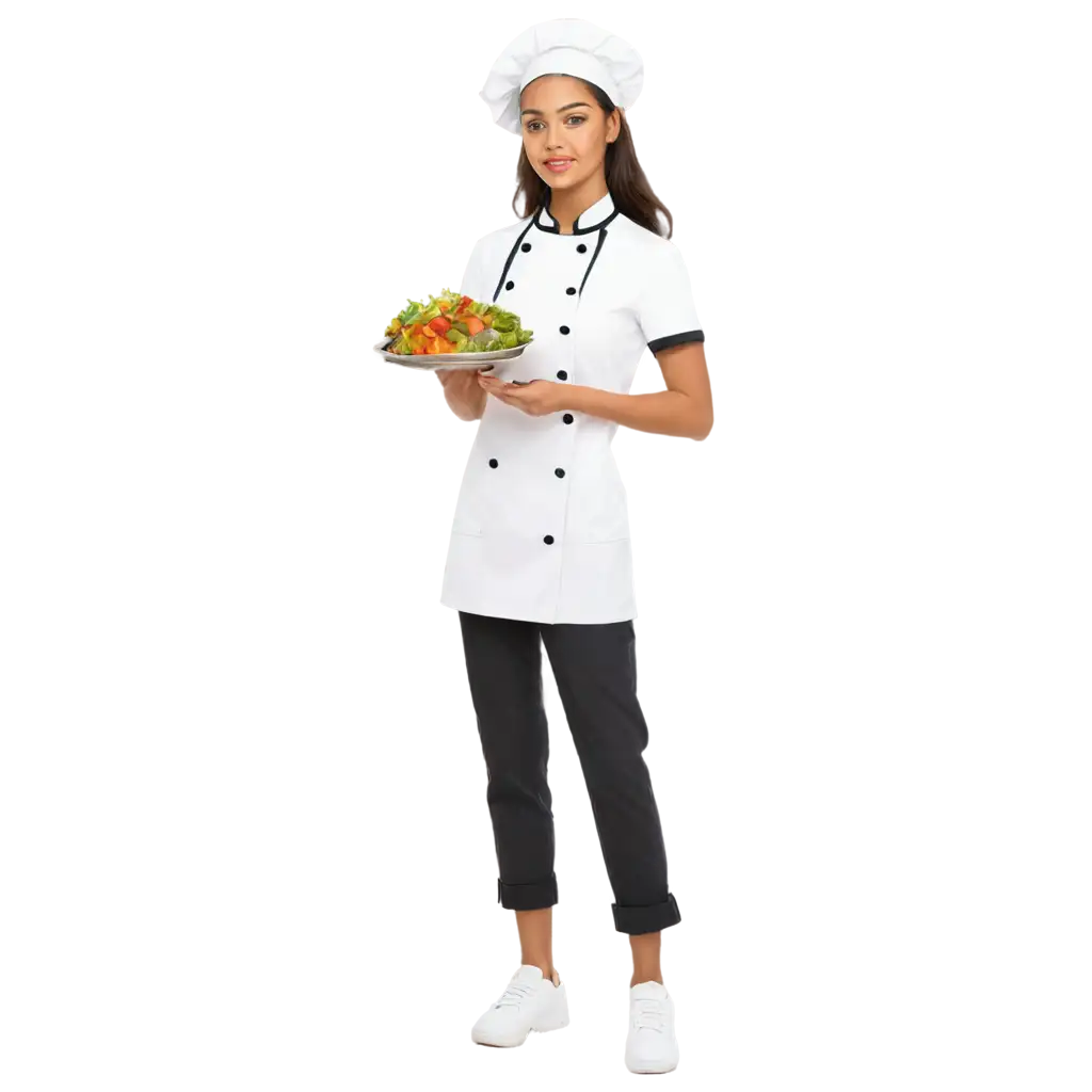 a Indian chef GIRL preparing food, in chef uniform should look realistic image, modern stylish girl Convert to PNG with....100 percent Transparent Backgrounds... aspects ratio 1:1....ITS GOOD GENERATE DIFFERENT IMAGES.