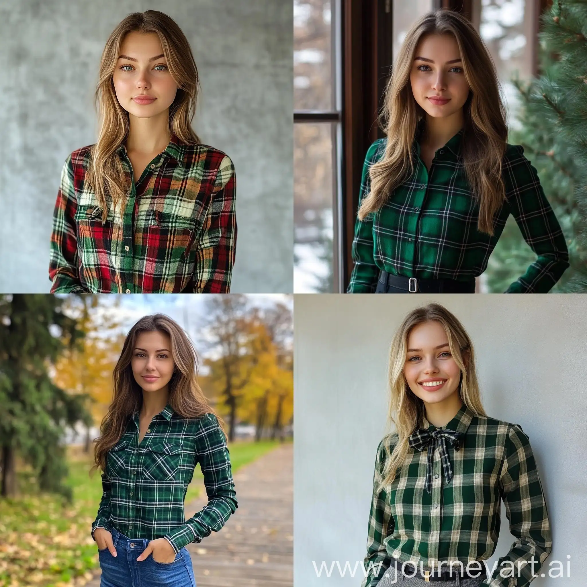 Green-Flannel-Fabric-Female-Blouse