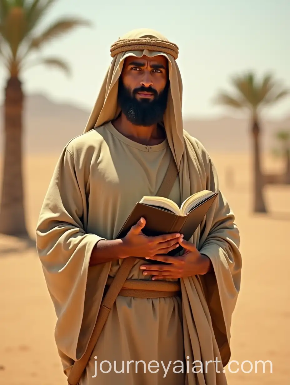 Arab-Man-from-the-Arabian-Peninsula-Before-Islam-Holding-a-Symbolic-Book-in-the-Desert