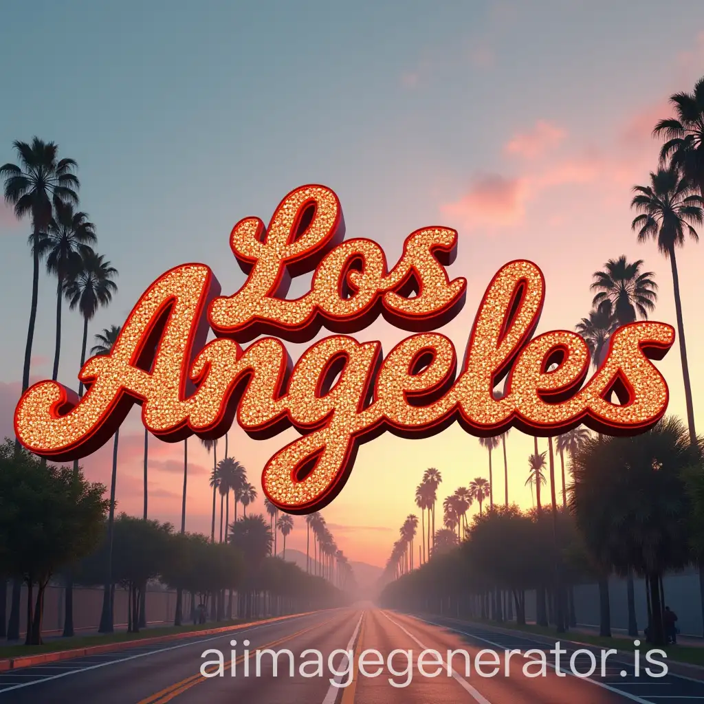 the name Los Angeles in a curved bubble font in a silver-orange fill