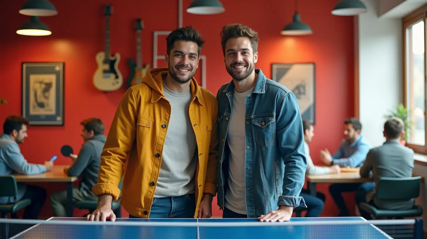 Urban Gen Z Friends Enjoying Ping Pong in a Modern Coworking Space