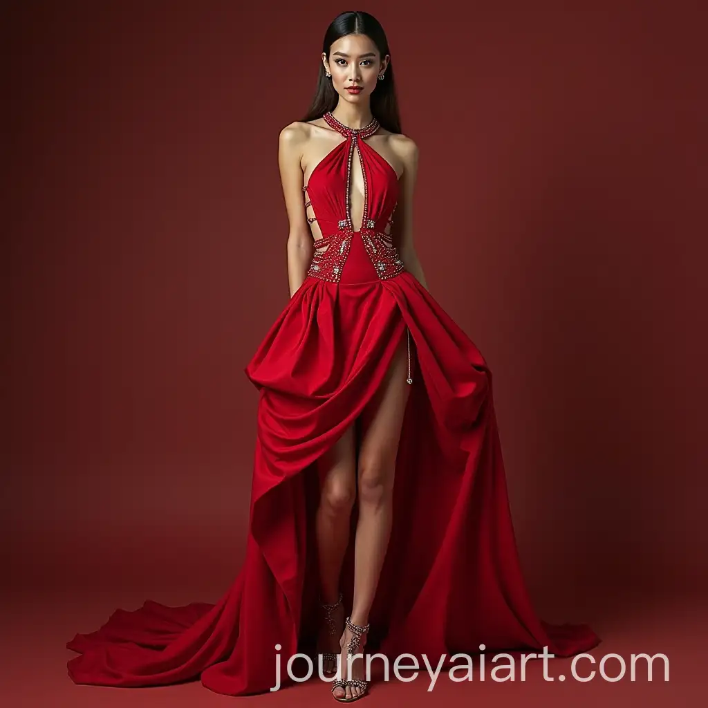 Elegant-Red-Mini-Dress-with-Diamonds-and-Keyhole-Neckline