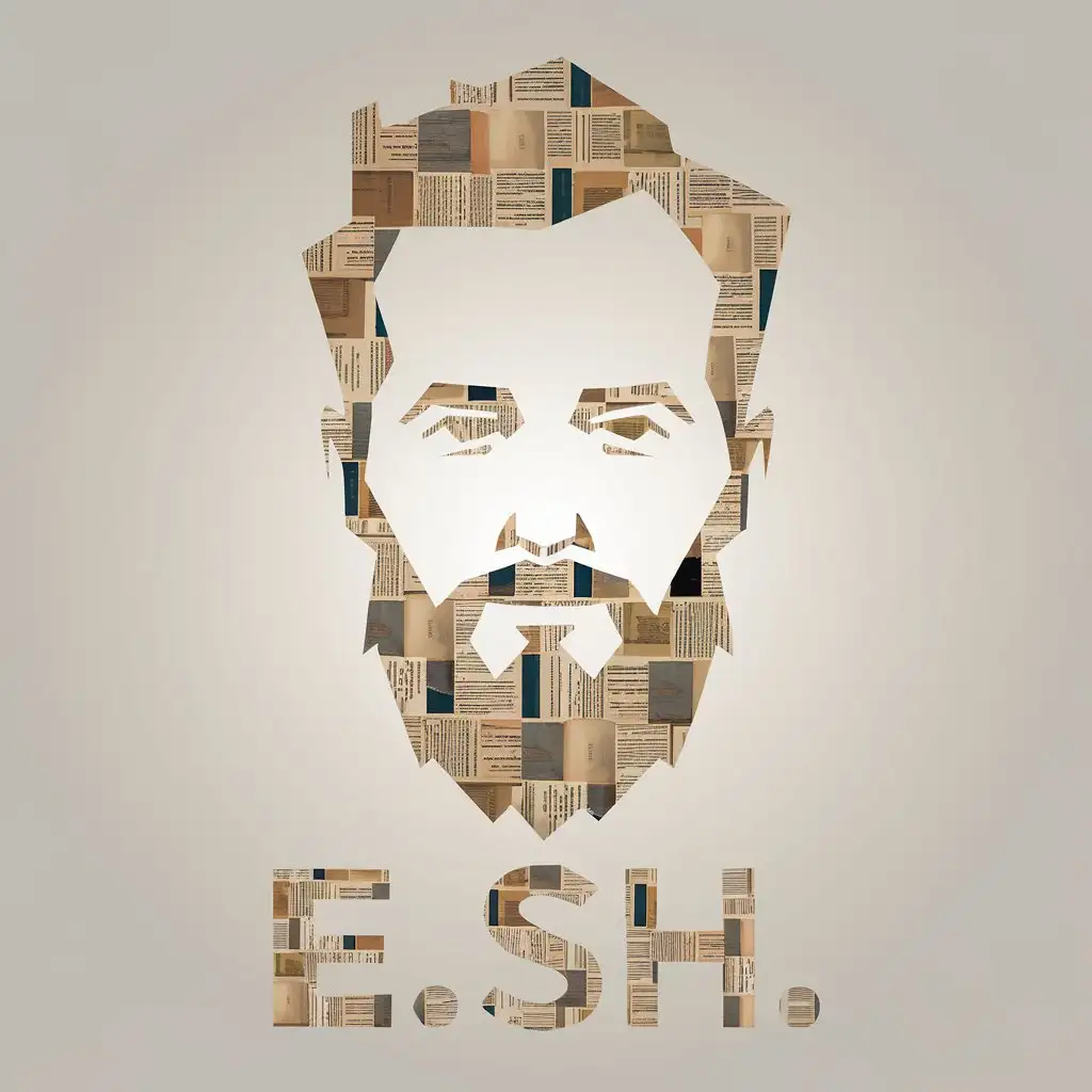 LOGO-Design-For-ESh-Bearded-Man-Face-with-Mosaic-of-Book-Sheets