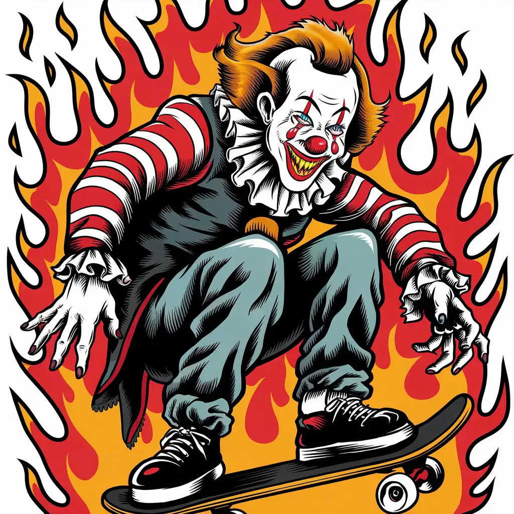 Murderous Clown Skateboarding Through Flames