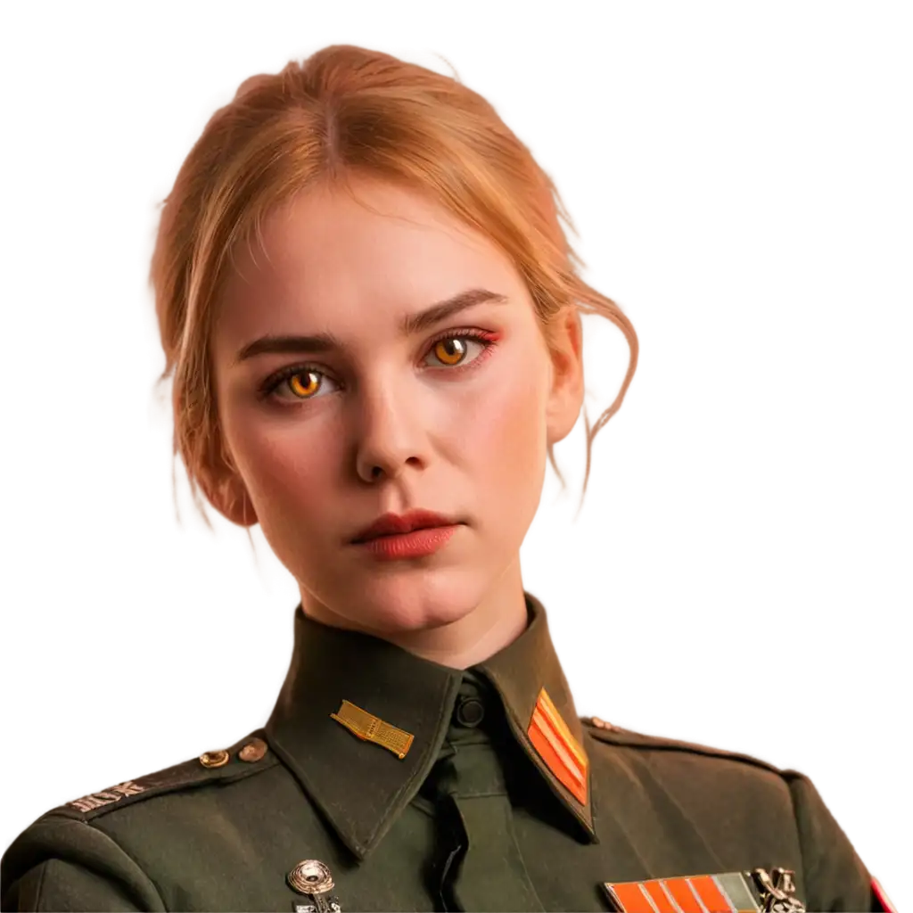 Flaming-RedGreen-Eyes-Girl-in-Military-Uniform-PNG-HighQuality-Digital-Art